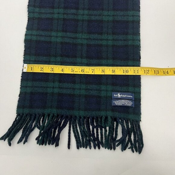 Ralph Lauren Polo Embroidery Logo Lambswool Green Navy Blue Plaid Italy Made - Picture 5 of 9